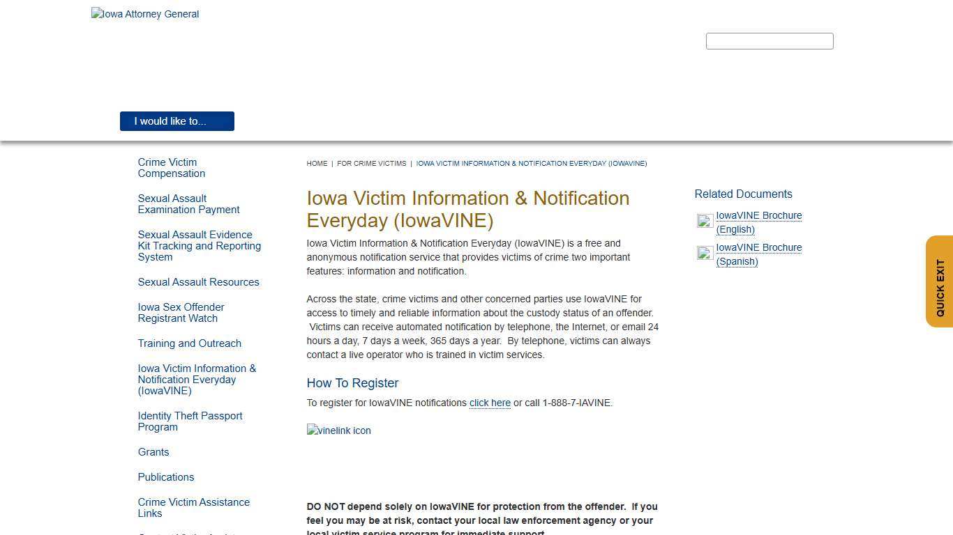 Iowa Victim Information & Notification Everyday (IowaVINE) Iowa Attorney General